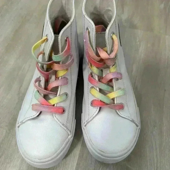 Sugar & Jade Girl's Happy Winky Face Hi Top Canvas Sneakers White Size 1 - Picture 3 of 6